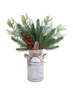 Centro de Mesa Navideño Winlyn Jarrón de Metal Rústico 38 cm