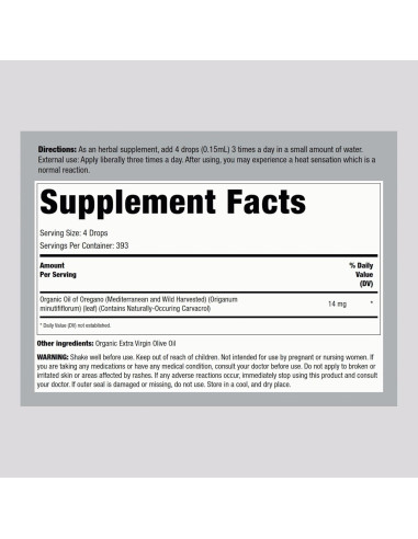 Aceite de Orégano Orgánico Piping Rock 59 ml - Suplemento Herbal
