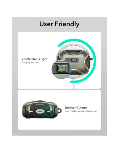 Funda de AirPods Pro 3 ESR Verde Militar con MagSafe y Protección