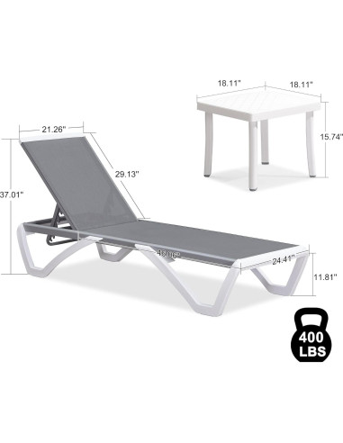 Juego de 2 Sillas Reclinables y Mesa Purple Leaf Gris