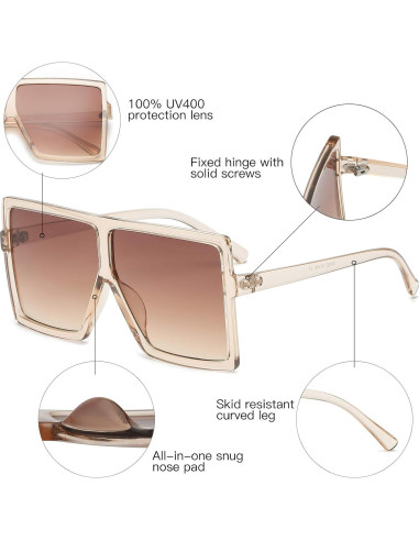 Gafas de Sol Cuadradas Grandes UV400 Unisex Estilo Moda