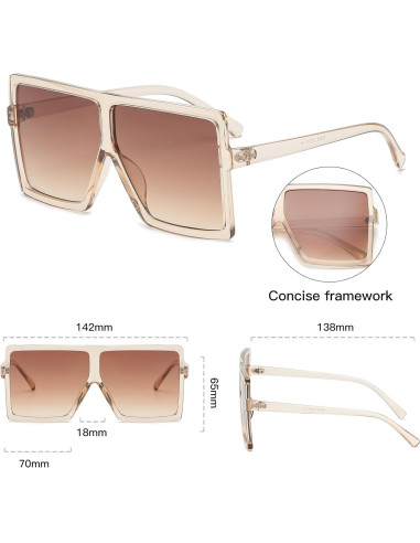 Gafas de Sol Cuadradas Grandes UV400 Unisex Estilo Moda