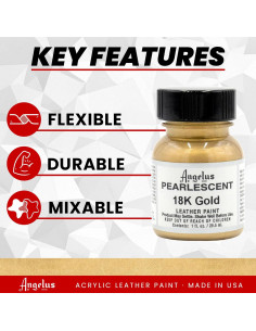 Pintura de Cuero Angelus 29.57ml Oro 18K Brillo Iridiscente 2
