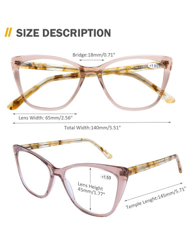 Gafas de Lectura AQWANO Vintage Gato Ojo 2.75x Bloqueo Luz Azul