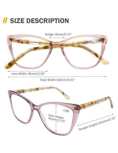 Gafas de Lectura AQWANO Vintage Gato Ojo 2.75x Bloqueo Luz Azul Gafas de Lectura AQWANO Vintage Gato Ojo 2.75x Bloqueo Luz Azul