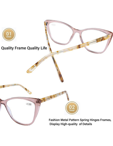 Gafas de Lectura AQWANO Vintage Gato Ojo 2.75x Bloqueo Luz Azul