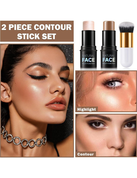 Kit de Contorno en Crema QIUFSSE 2PCS con Brocha - Medio