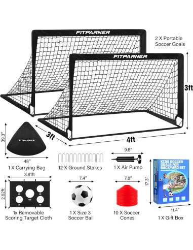 Portería de Fútbol Infantil FITPARNER 4x3FT Portátil con Balón