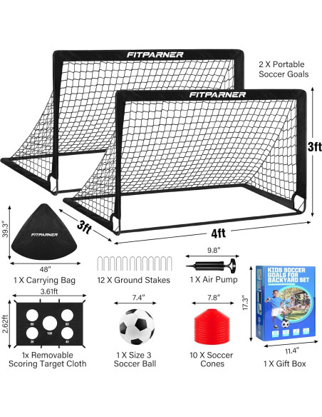 Portería de Fútbol Infantil FITPARNER 4x3FT Portátil con Balón