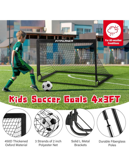 Portería de Fútbol Infantil FITPARNER 4x3FT Portátil con Balón