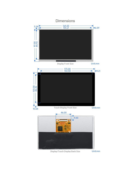 Pantalla Táctil QLED 7" Waveshare 1024x600 para Raspberry Pi