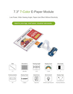 Pantalla E-Paper 7.3" UeeKKoo ACeP 7-Colores 800x480 SPI 2