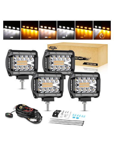 Luz LED Auxbeam 4" 240W con 6 Modos Ámbar y Blanca