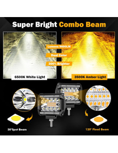 Luz LED Auxbeam 4" 240W con 6 Modos Ámbar y Blanca 2