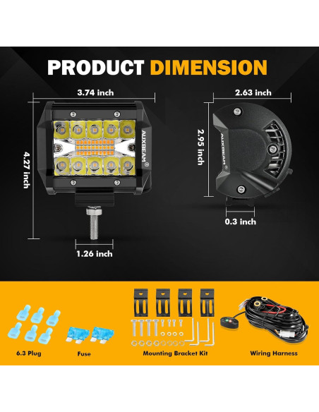 Luz LED Auxbeam 4" 240W con 6 Modos Ámbar y Blanca