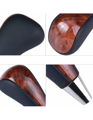 Perilla de Cambio Automática XUKEY Cuero Negro/Burl Wood