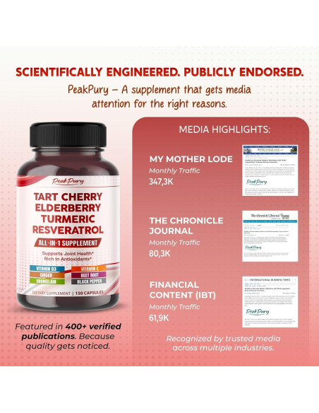 Cápsulas de Cereza Ácida PeakPury 150 unidades - Antioxidantes y Salud Articular