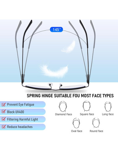 Gafas bloqueadoras de luz azul Anourney Metal 2 PCs UV400