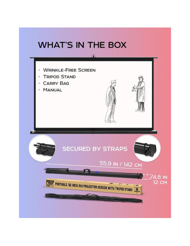 Pantalla de proyector 60" PropVue HD 16:9 con soporte trípode