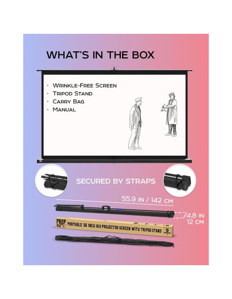 Pantalla de proyector 60" PropVue HD 16:9 con soporte trípode