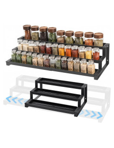 Estante de especias GOENDR 3 niveles expandible 40.6-73.7 cm negro