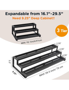 Estante de especias GOENDR 3 niveles expandible 40.6-73.7 cm negro 2