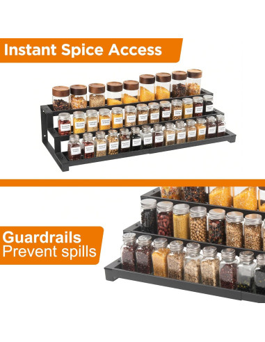 Estante de especias GOENDR 3 niveles expandible 40.6-73.7 cm negro
