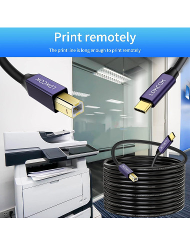 Cable de impresora USB B a USB C LDKCOK 9.14m Negro