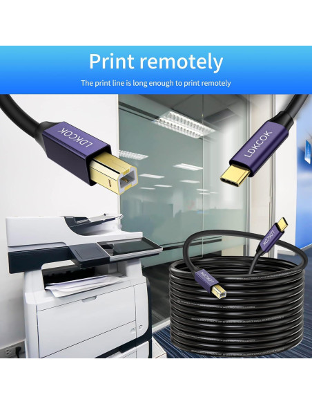 Cable de impresora USB B a USB C LDKCOK 9.14m Negro