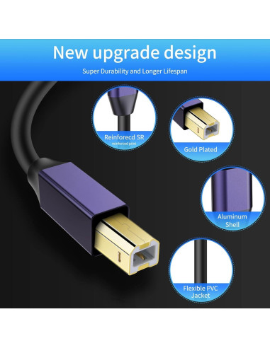 Cable de impresora USB B a USB C LDKCOK 9.14m Negro