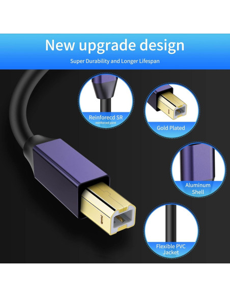 Cable de impresora USB B a USB C LDKCOK 9.14m Negro