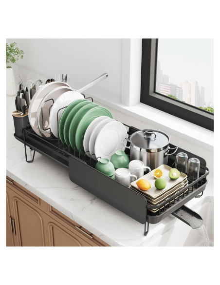 Estante de Secado de Platos SNTD Grande Expandible Negro
