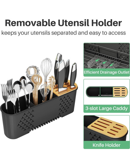 Estante de Secado de Platos SNTD Grande Expandible Negro