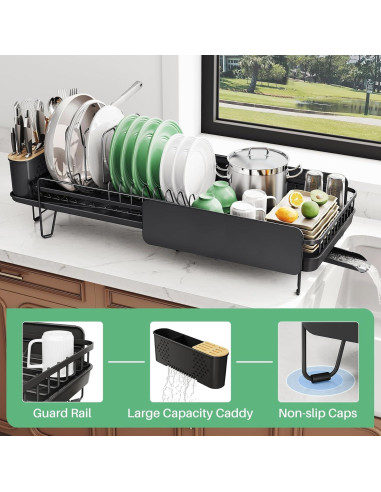 Estante de Secado de Platos SNTD Grande Expandible Negro