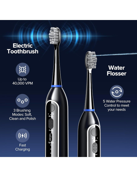 Combo Irrigador Dental y Cepillo Sónico Benhip - 3 Modos y 5 Velocidades