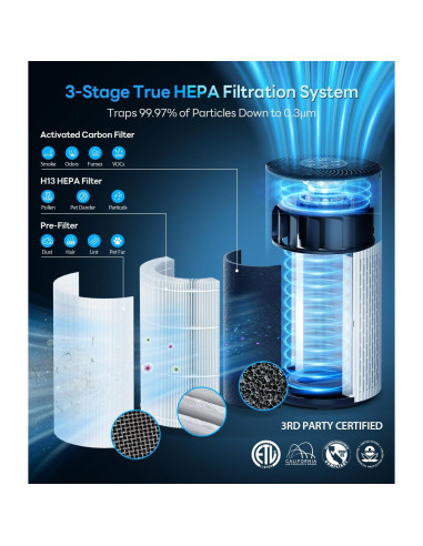 Purificador de aire ECOSELF HAP604 139 m filtro HEPA 20dB