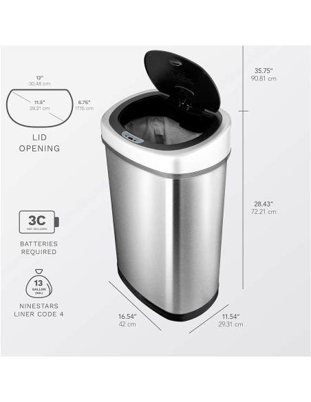 Basureros Automáticos NineStars CB-DZT-50-98-1C Acero Inoxidable 50L y 8L