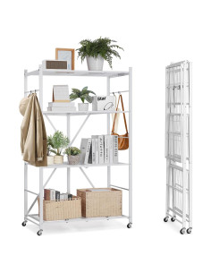 Estante Plegable VEVOR 4 Niveles Blanco 152.4 cm con Ruedas
