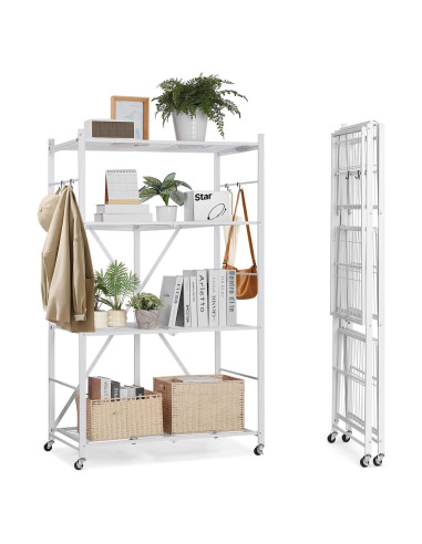 Estante Plegable VEVOR 4 Niveles Blanco 152.4 cm con Ruedas