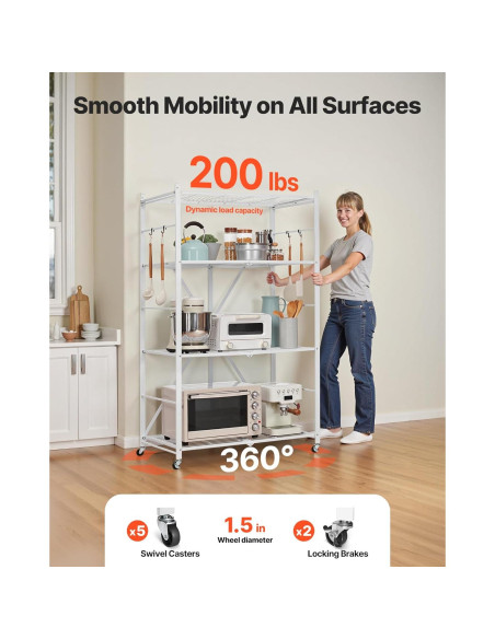 Estante Plegable VEVOR 4 Niveles Blanco 152.4 cm con Ruedas