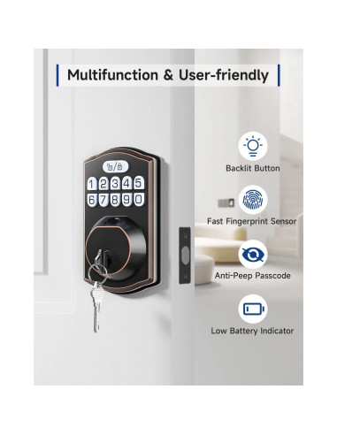 Cerradura Electrónica HOSOM Huella Digital Bronce Aceitado