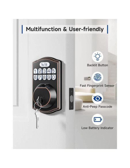 Cerradura Electrónica HOSOM Huella Digital Bronce Aceitado