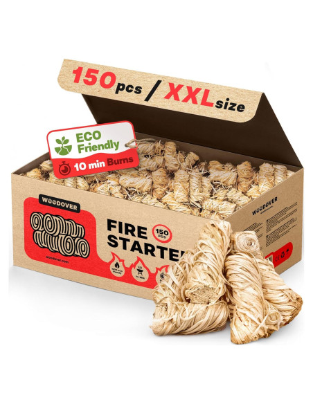 150 Iniciadores de Fuego Naturales Woodover para BBQ y Chimenea