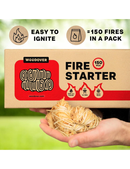 150 Iniciadores de Fuego Naturales Woodover para BBQ y Chimenea