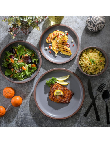 Juego de Vajilla Gibson Elite Lagos 16 Piezas Gris