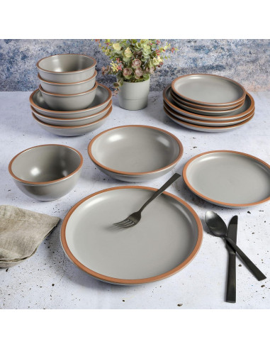 Juego de Vajilla Gibson Elite Lagos 16 Piezas Gris