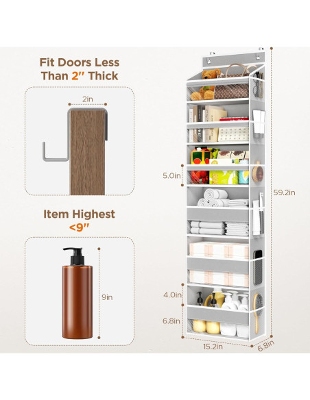 Organizador Colgante Mefirt 6 Estantes Gris para Puerta