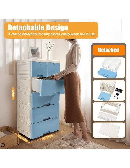 Armario de Almacenamiento Vertical HYYKJ-US con 6 Cajones Azul