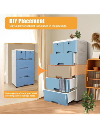 Armario de Almacenamiento Vertical HYYKJ-US con 6 Cajones Azul