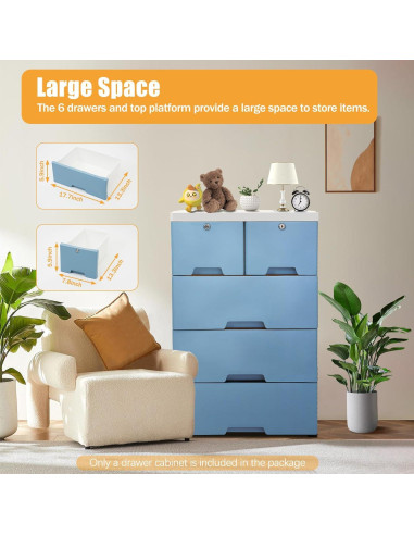 Armario de Almacenamiento Vertical HYYKJ-US con 6 Cajones Azul